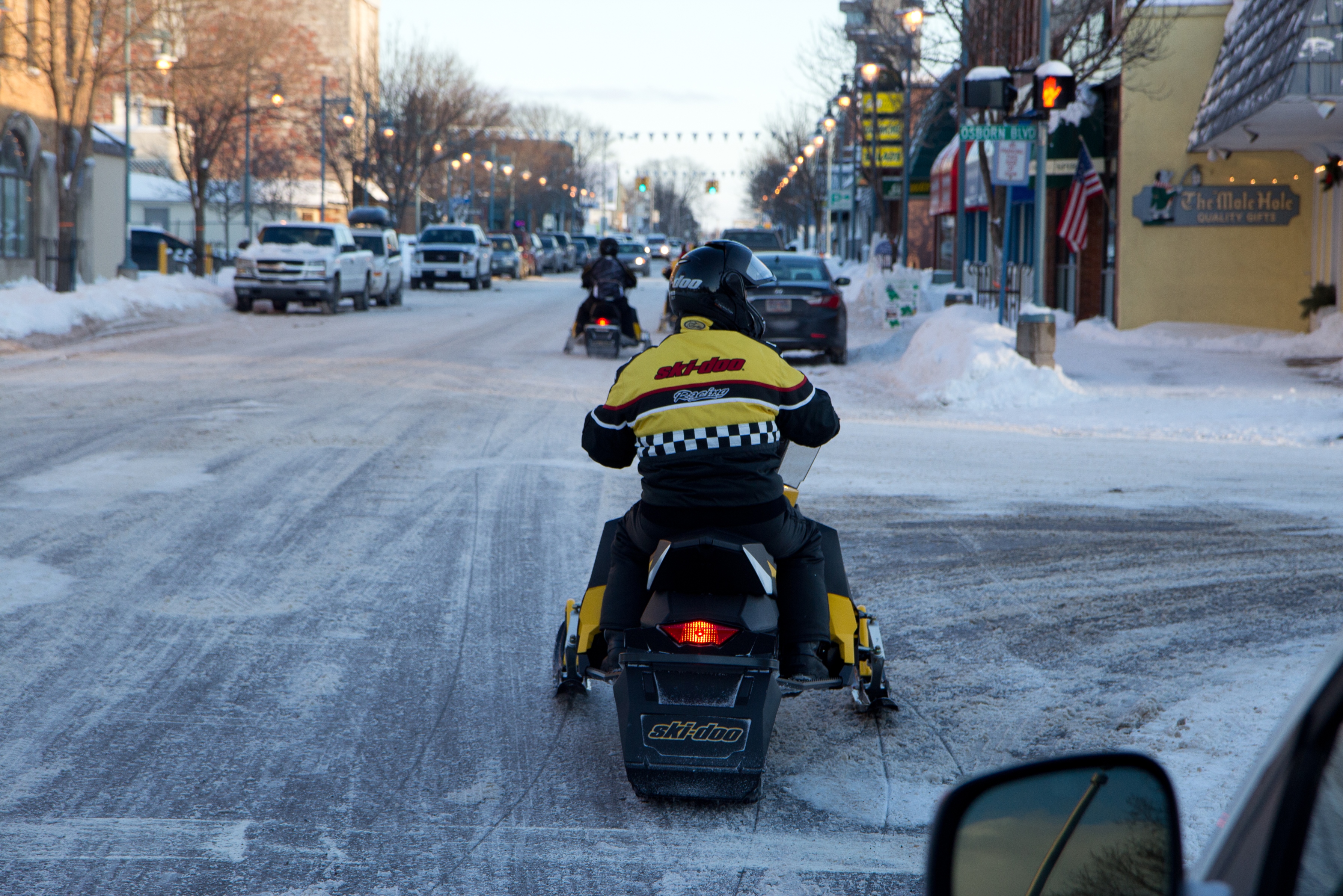 Snowmobiling Downtown Sault Ste. Marie Michigan