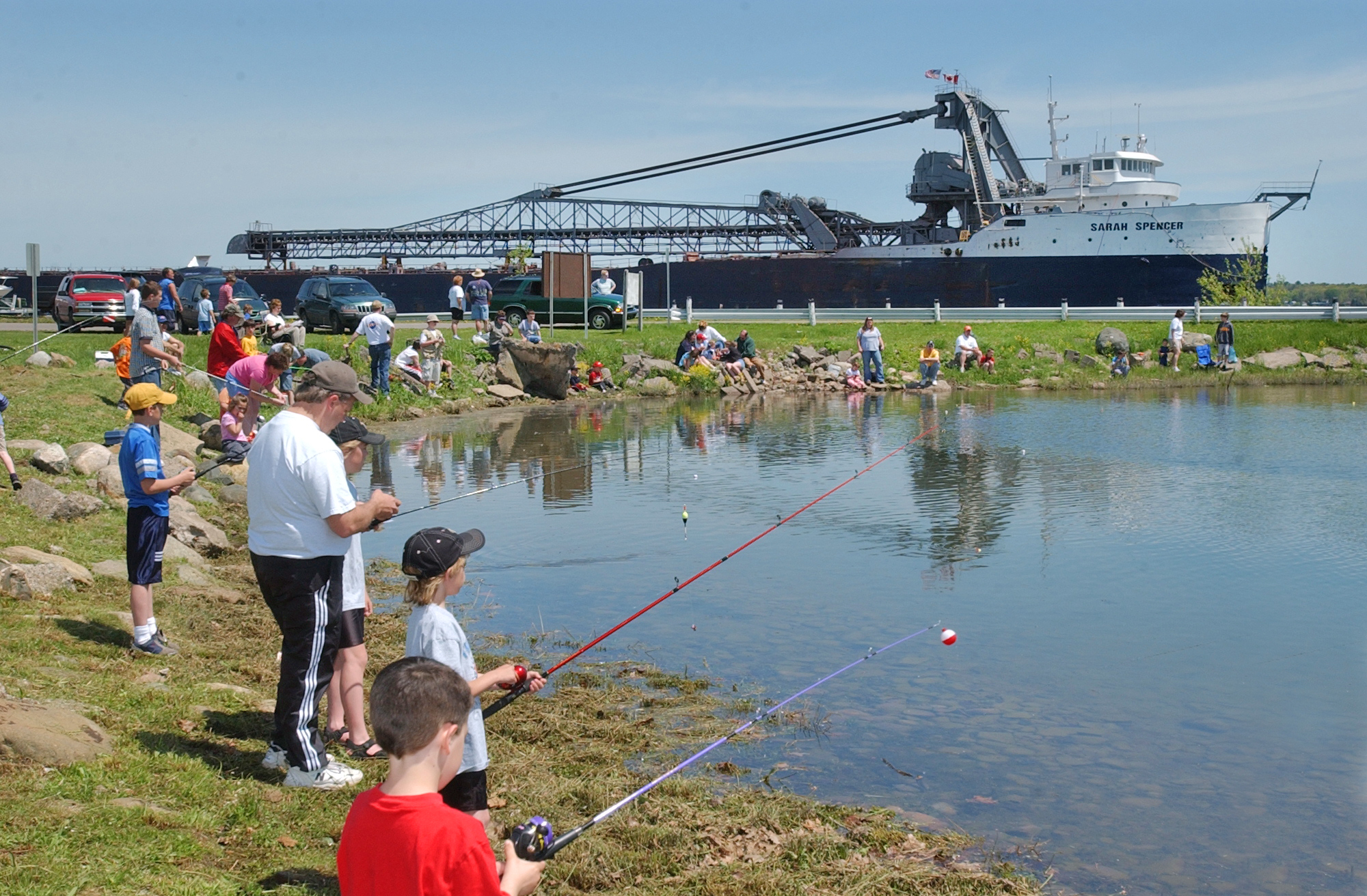 kids fishing with freighter