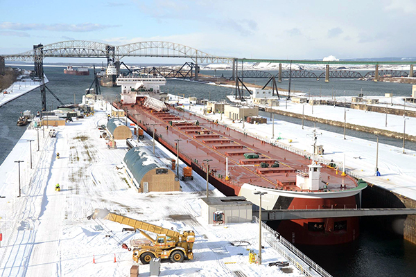Sault locks with freighter