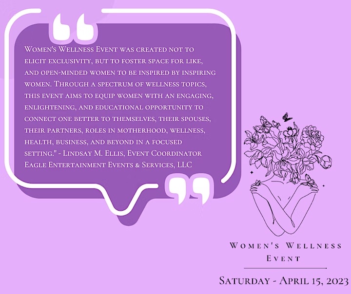 infographic on women's wellness event on saturday, april 15th