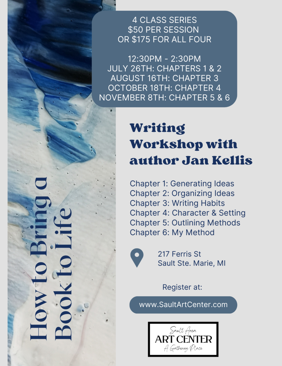 Writing workshop flyer at the sault area arts center